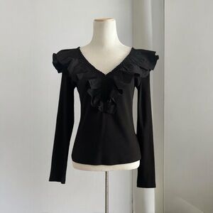 Maeve x Anthropologie Black Ruffled Long Sleeve Top
